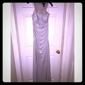 Used Silver gown w/ embroidered scoop-neck piece